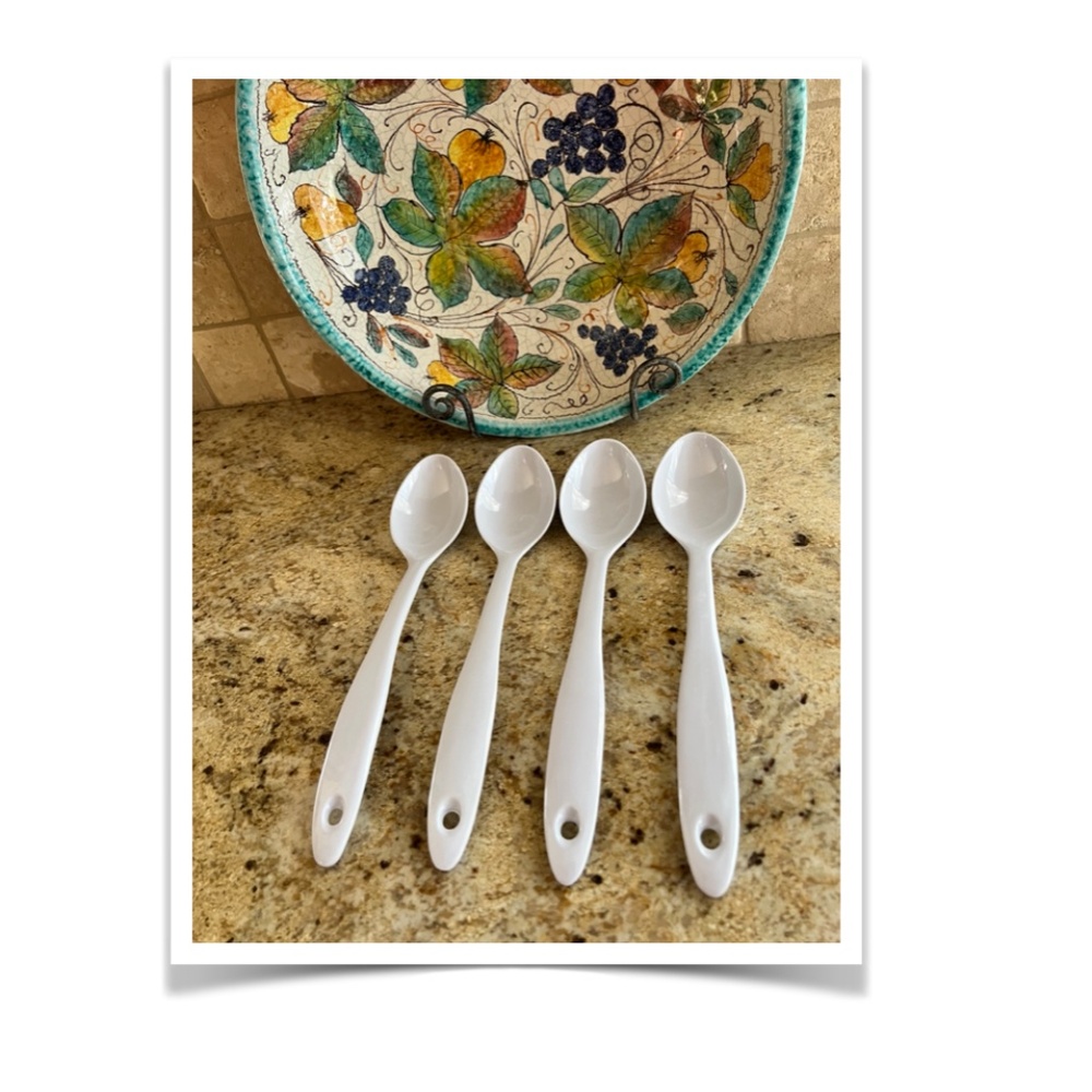 4 MELAMINE NEW SERVING SPOONS WHITE extra large PERFECT UTENSILS!